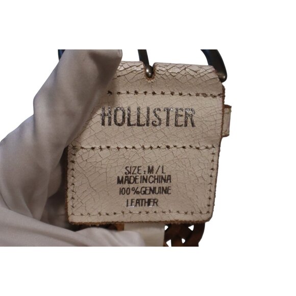 Hollister Braided Leather Belt M/L Woven Design Brown & White Boho Y2K - Picture 2 of 5